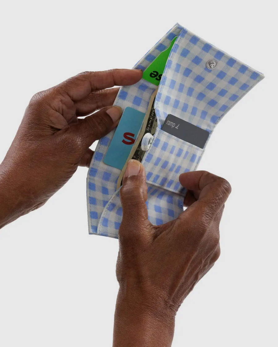 Snap Wallet in Light Blue Gingham