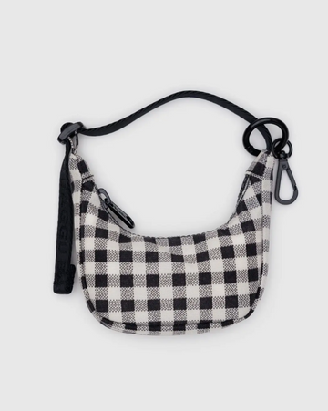Crescent Bag Charm in Black & White Gingham