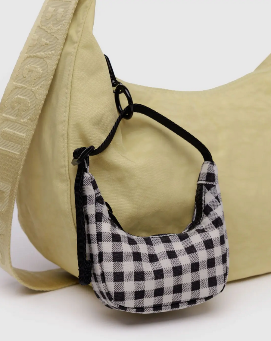 Crescent Bag Charm in Black & White Gingham
