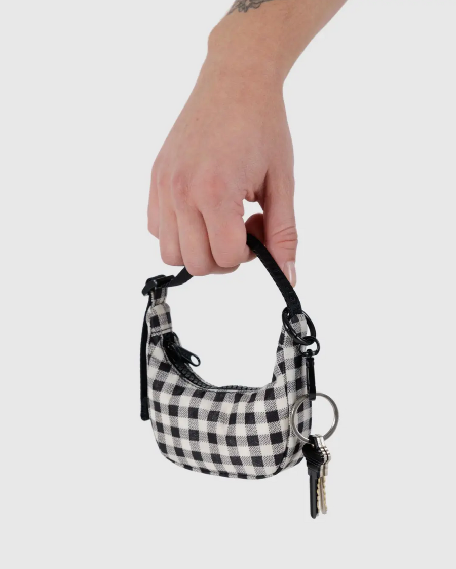 Crescent Bag Charm in Black & White Gingham