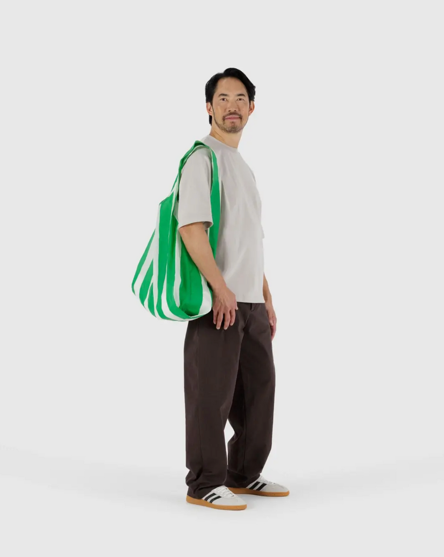 Big Baggu Reusable Bag in Green Painted Stripe