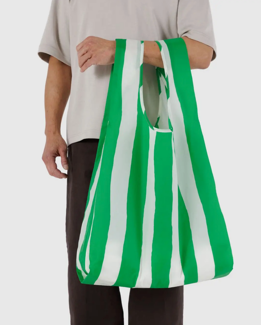 Big Baggu Reusable Bag in Green Painted Stripe