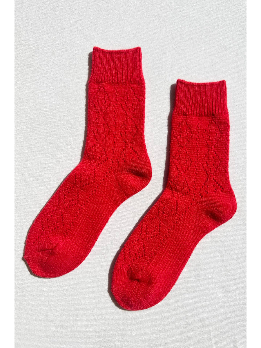 Cashmere Pointelle Socks in Red
