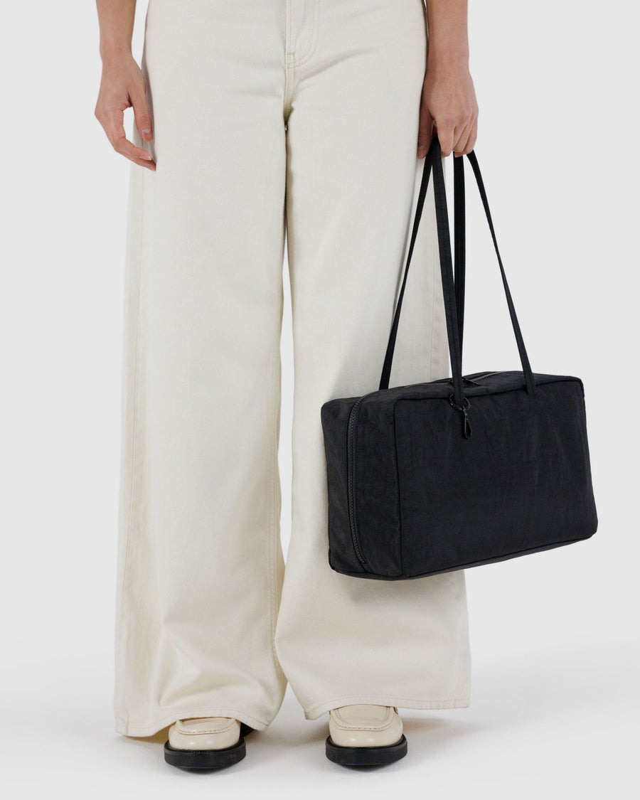 Medium Nylon Bowler Bag in Black