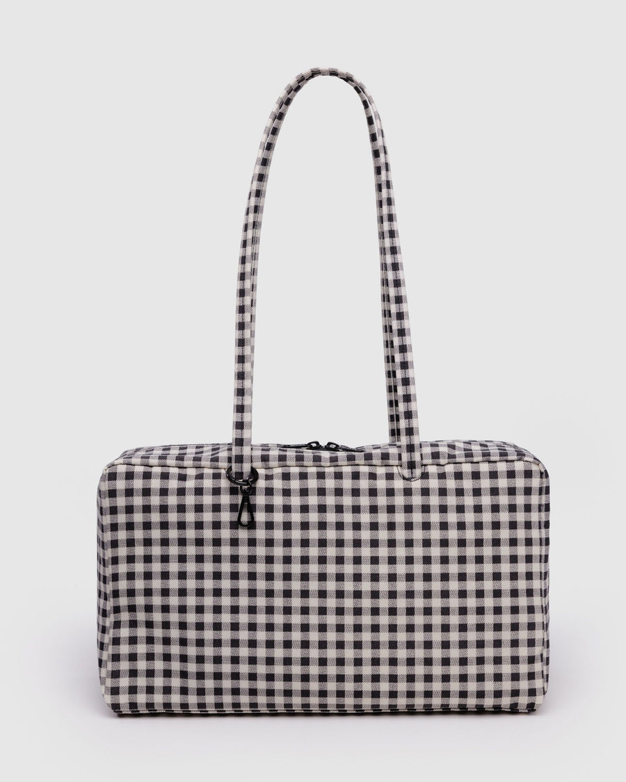 Medium Nylon Bowler Bag in Black & White Gingham
