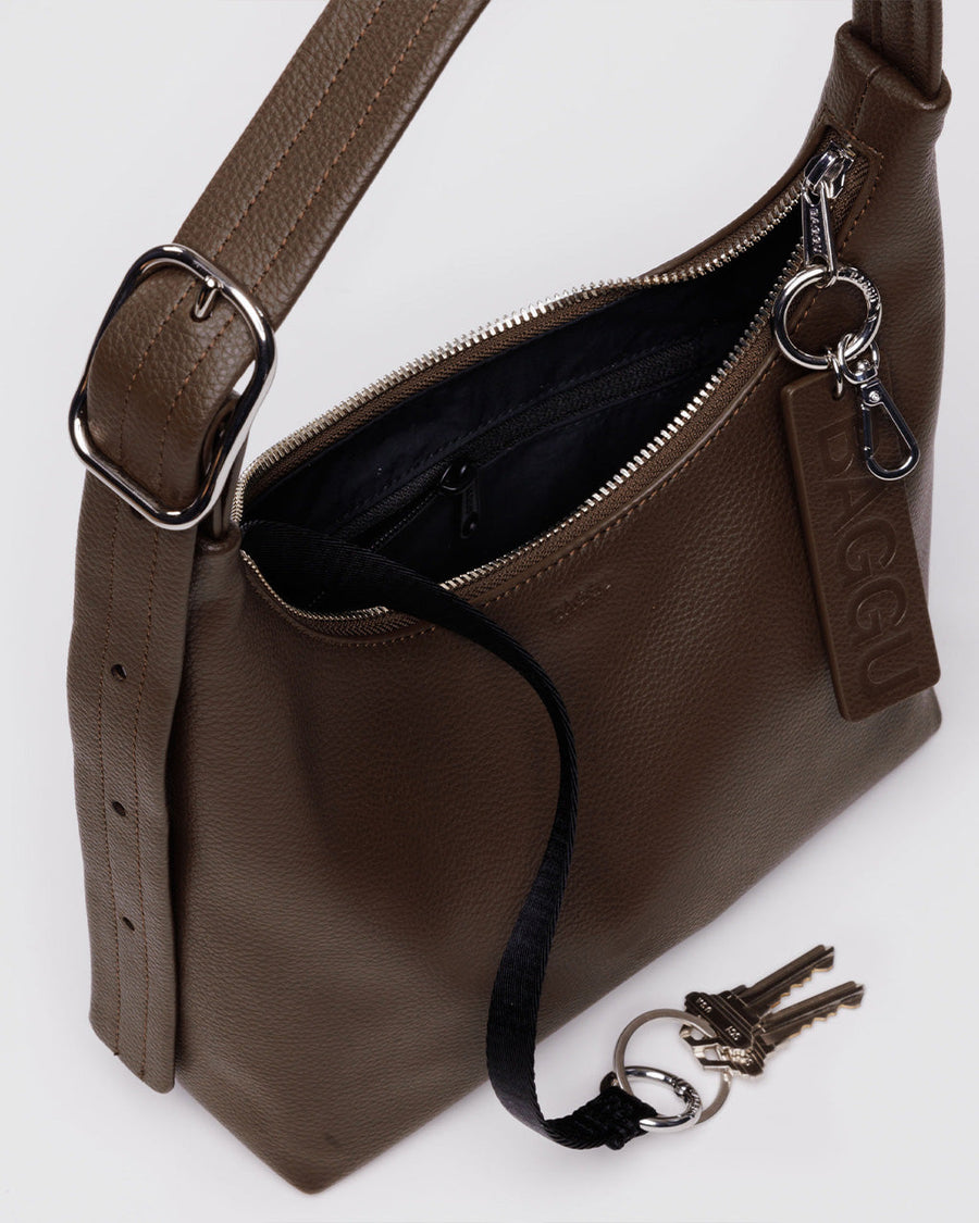 Mini Recycled Leather Shoulder Bag in Brown