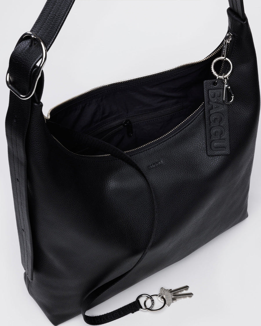 Recycled Leather Shoulder Bag in Black