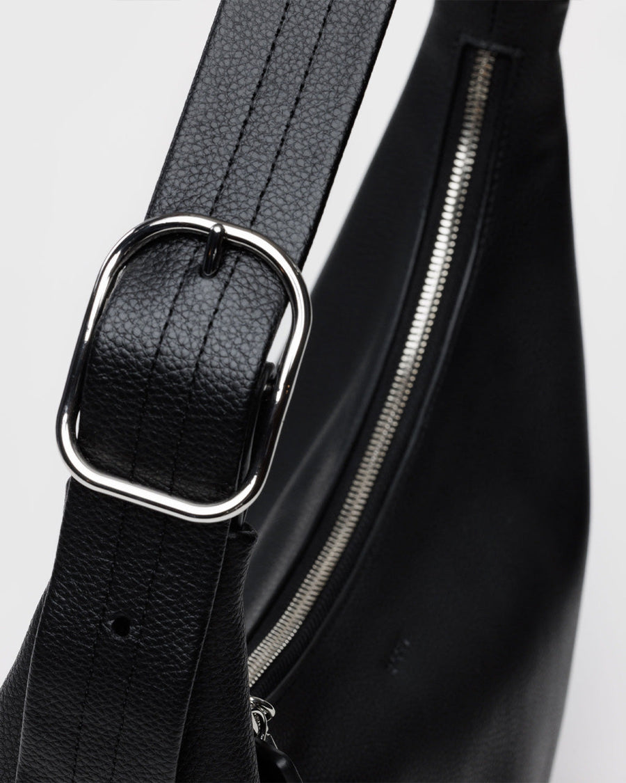 Recycled Leather Shoulder Bag in Black