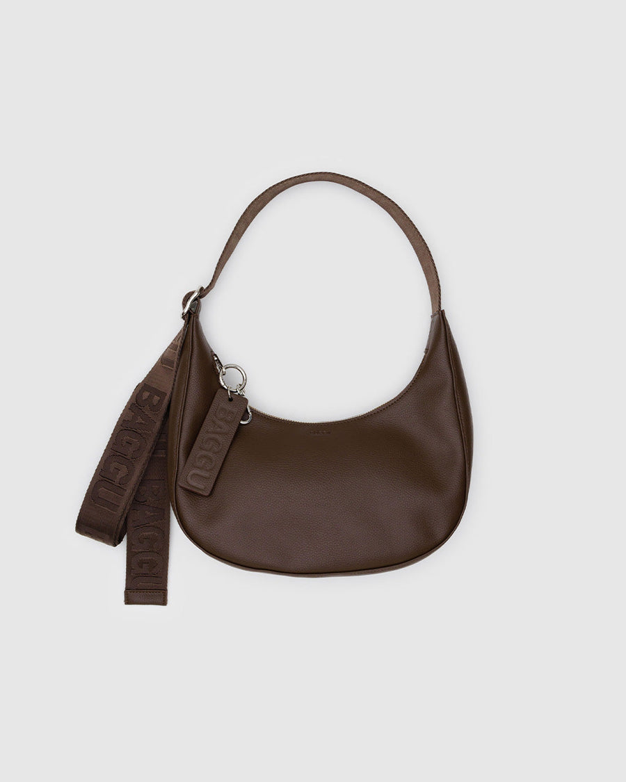 Small Recycled Leather Crescent Bag in Brown