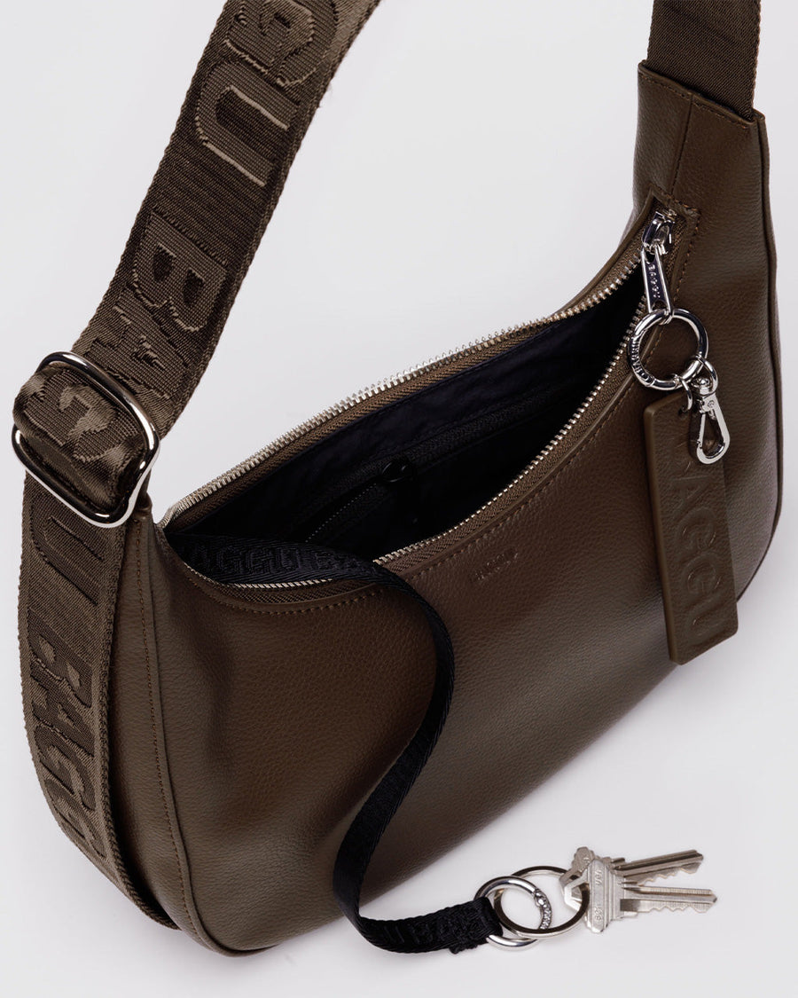 Small Recycled Leather Crescent Bag in Brown