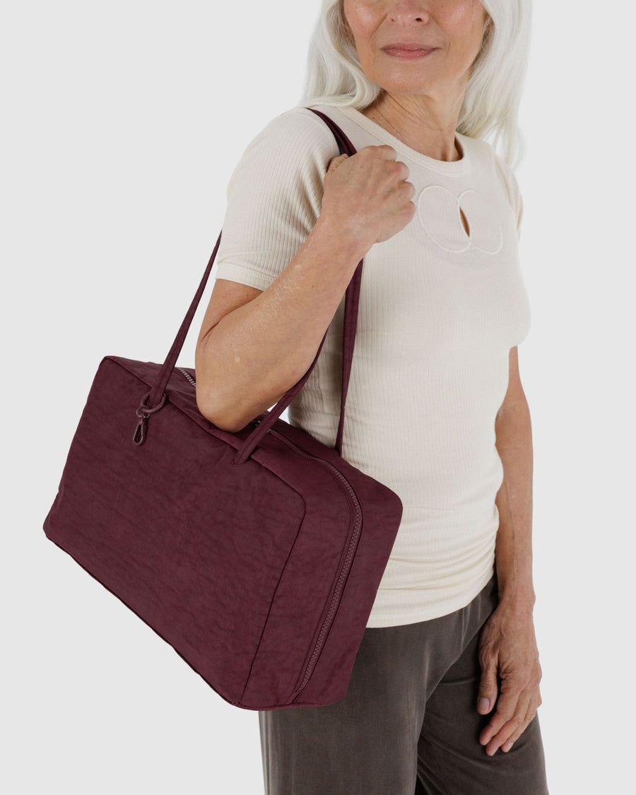 Medium Nylon Bowler Bag in Mahogany