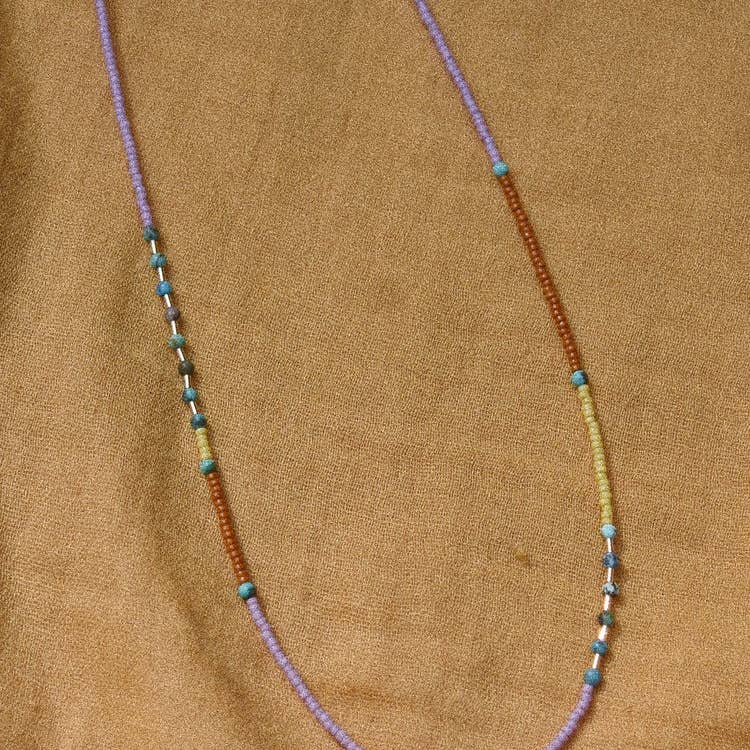 Dainty Beaded Choker in Lilac with Turquoise