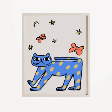 Colour Me Cat Polka Dot Stars & Butterflies Art Print