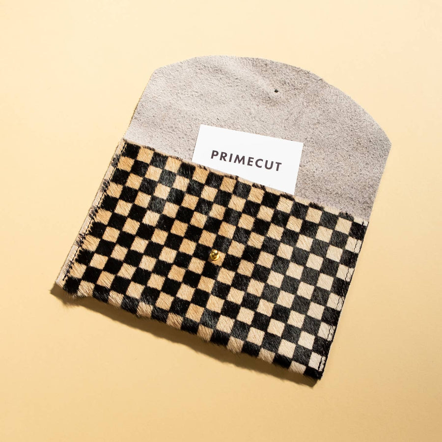 Tan Checkered Hair On Hide Envelope Pouch