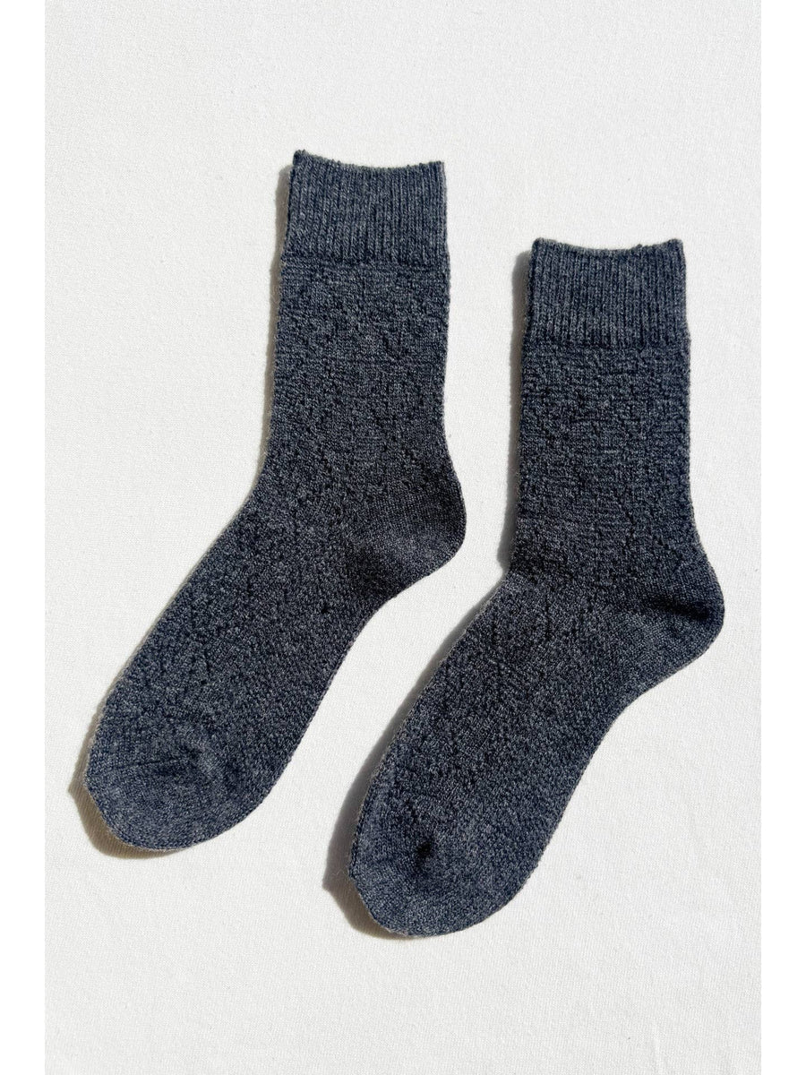 Cashmere Pointelle Socks in Charcoal