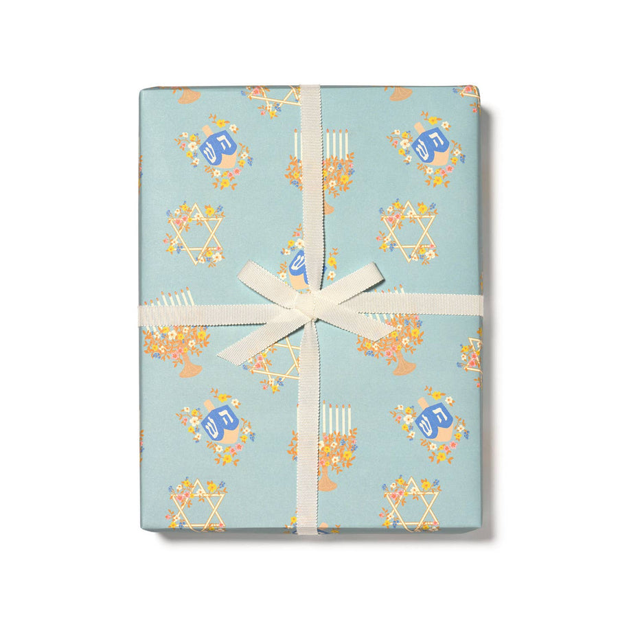 Floral Menorah Hanukkah Wrapping Paper