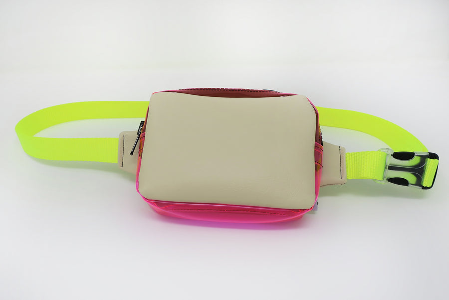 Cream & Pink Fanny Pack w/ Yellow Strap