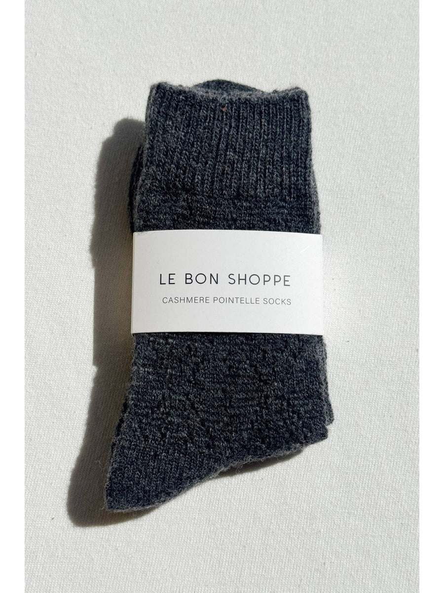 Cashmere Pointelle Socks in Charcoal