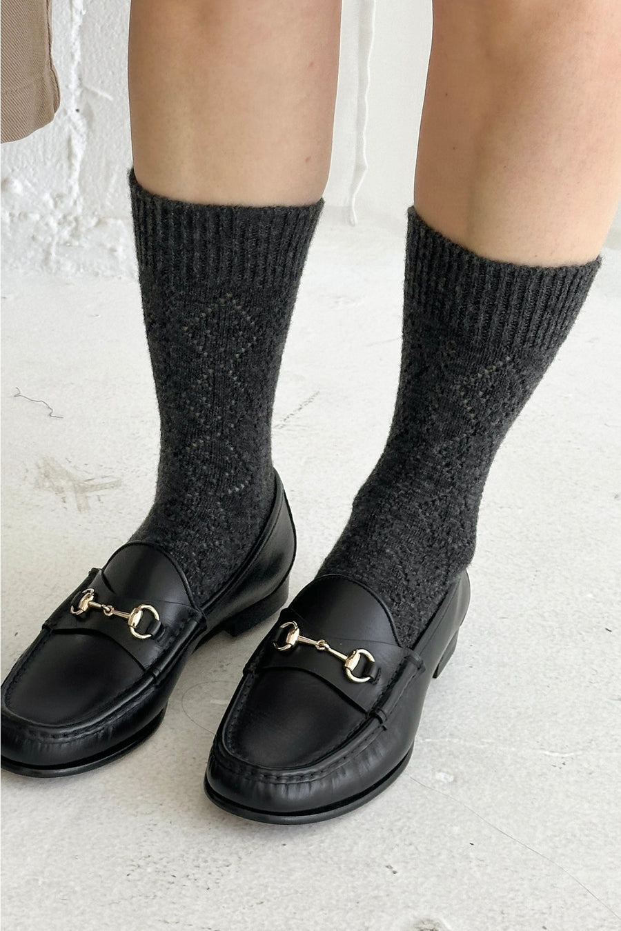 Cashmere Pointelle Socks in Charcoal