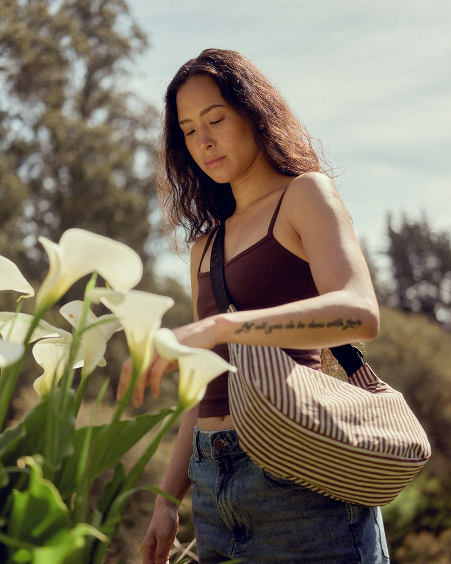 Medium Nylon Crescent Bag in Brown Stripe