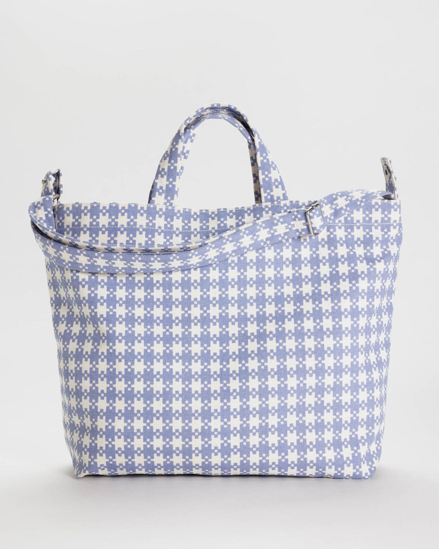 Horizontal Zip Duck Bag in Blue Pixel Gingham