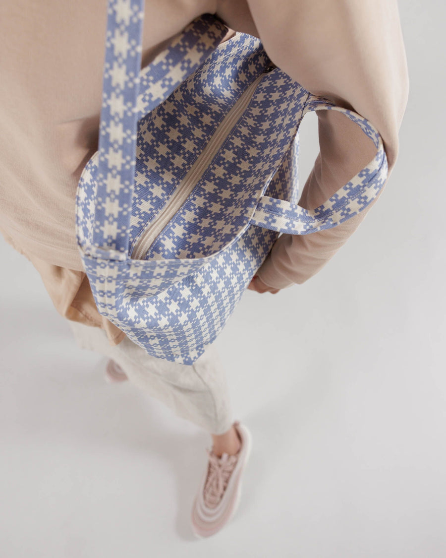 Horizontal Zip Duck Bag in Blue Pixel Gingham