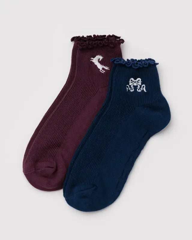Lettuce Edge Sock Set of 2 in Mahogany & Navy Icons