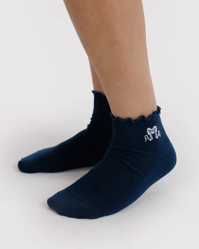 Lettuce Edge Sock Set of 2 in Mahogany & Navy Icons