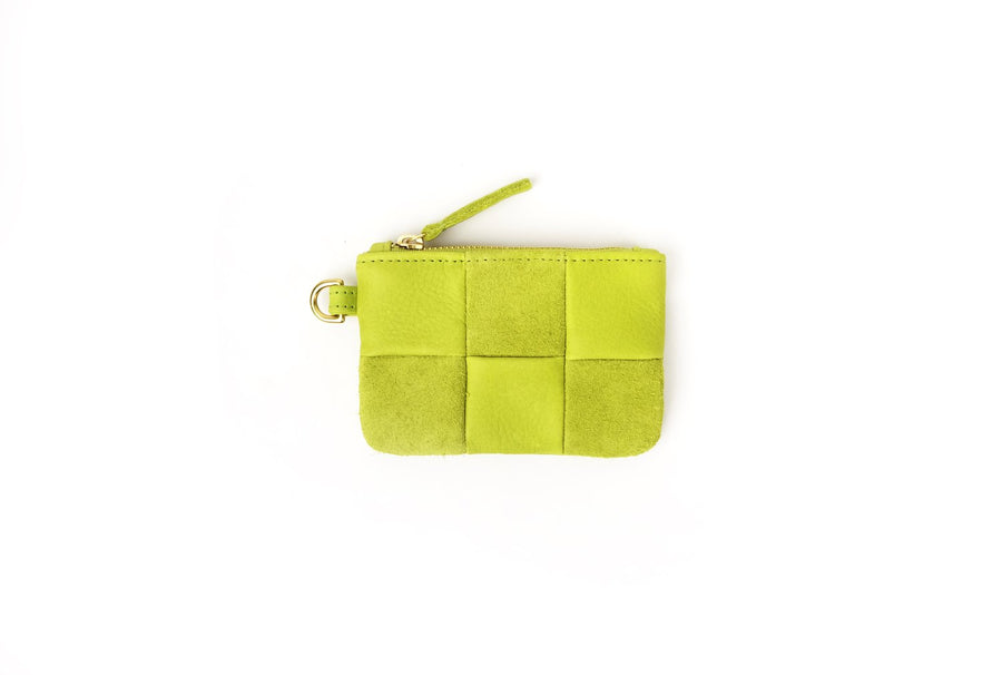 LIME CHECKERED LEATHER COIN POUCH